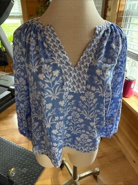 Blue Floral V-Neck Women's Top